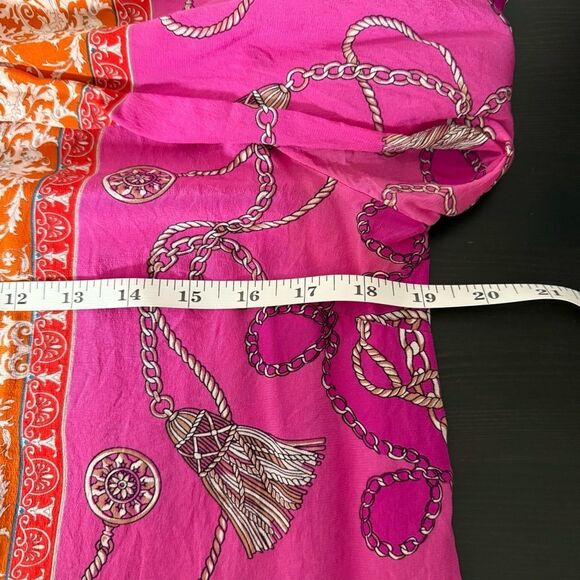 Maeve Anthropologie Potala Blouse Sz 8 Pink Orange Scarf Print Silk Button Up - Picture 11 of 12